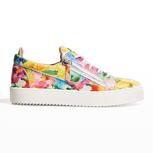 Authentic Giuseppe Zanotti Men’s Floral-Print Double-Zip Low-Top Sneakers - Picture 15 of 16